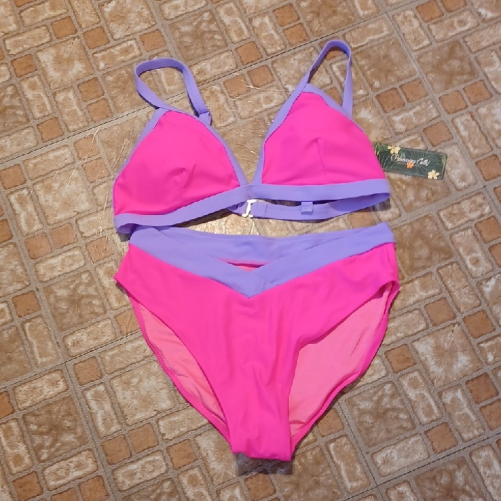 Lily Bloom Pink and Purple Bikini Size Large New With Tags